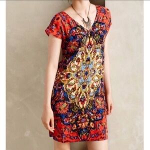Anthropologie Red Maeve Medallion shift dress